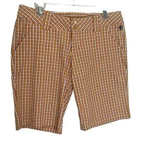 Paul Frank Julius & Friends Womens 28 Plaid Bermuda Shorts Gold Red Pockets NWT